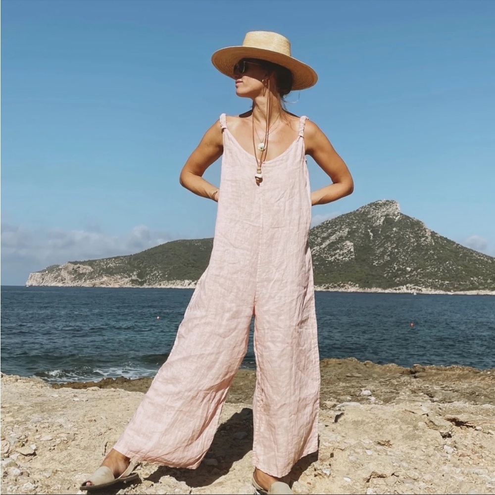 Beachwood baby blush pink linen jumpsuit
